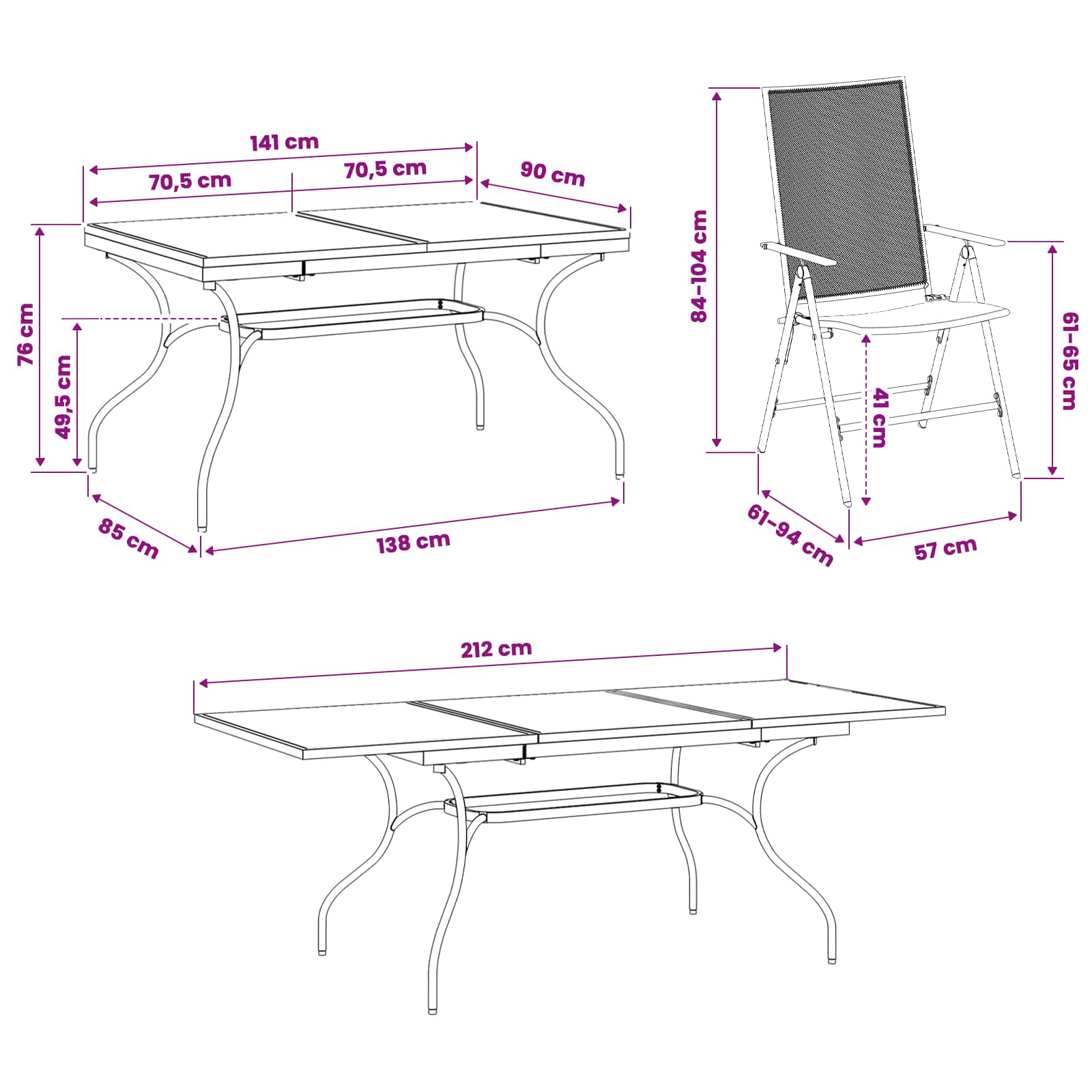 vidaXL Tuin eettafelset 9 pcs Antracietkleurig 212 x 90 x 76 cm