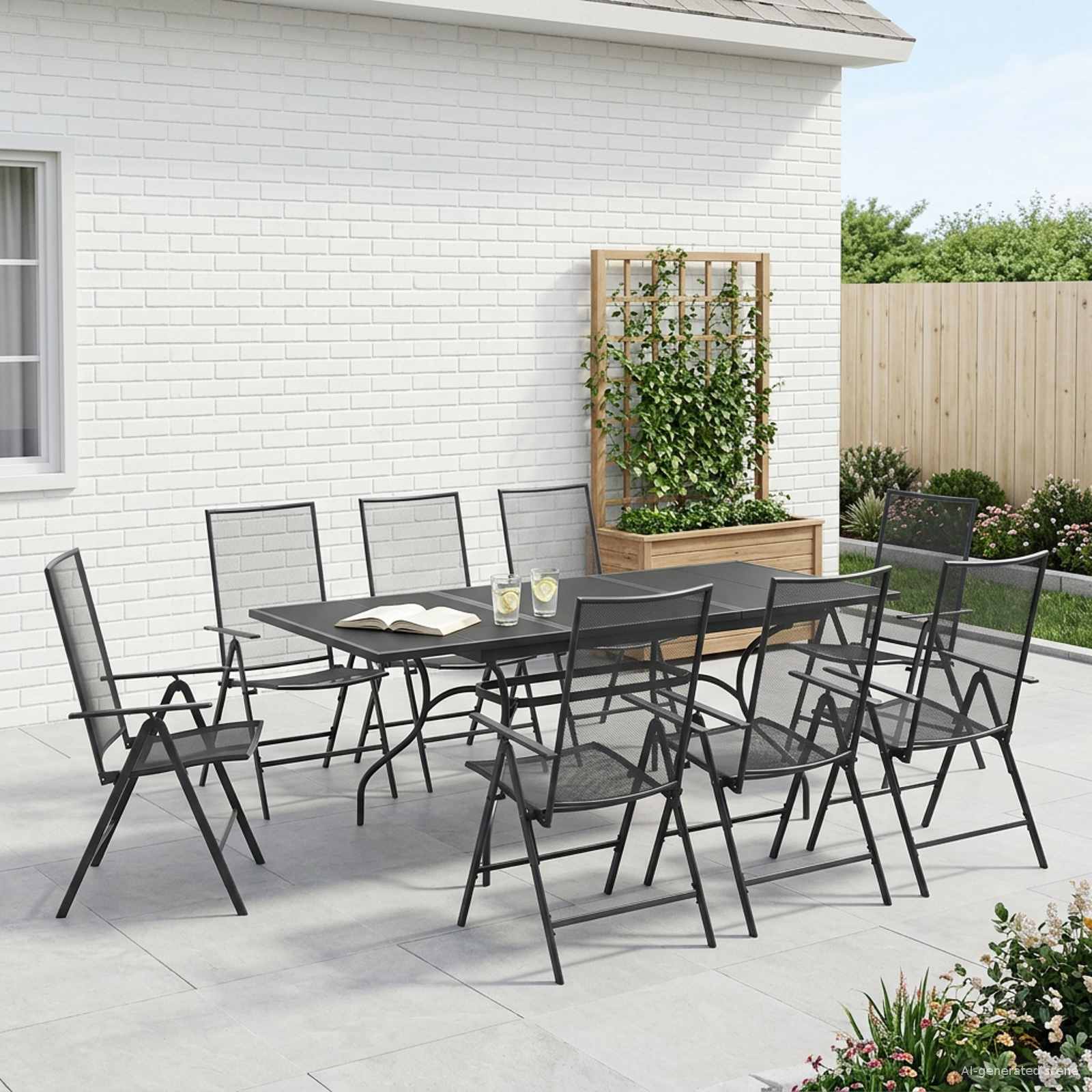 vidaXL Tuin eettafelset 9 pcs Antracietkleurig 212 x 90 x 76 cm