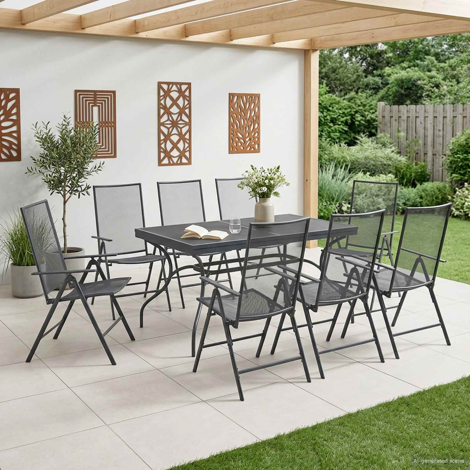 vidaXL Tuin eettafelset 9 pcs Antracietkleurig 212 x 90 x 76 cm
