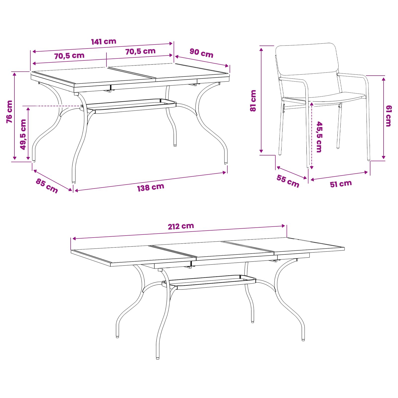 vidaXL Tuin eettafelset 9 pcs Antracietkleurig Staal