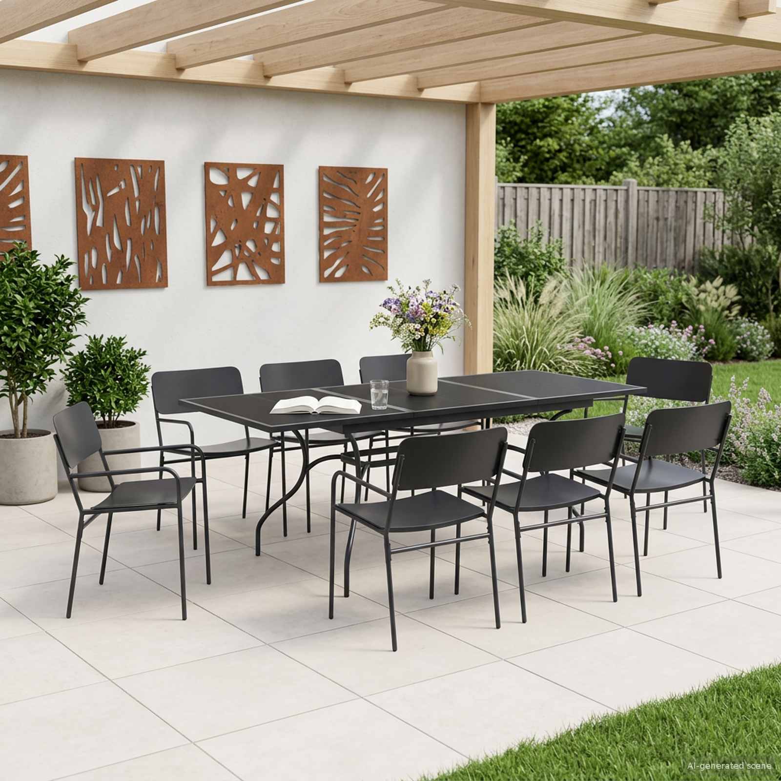 vidaXL Tuin eettafelset 9 pcs Antracietkleurig Staal