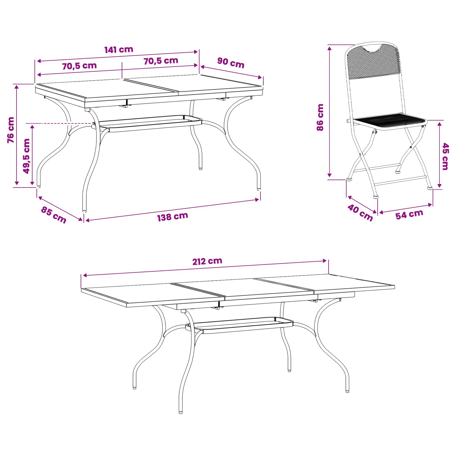 vidaXL Tuin eettafelset 7 pcs Antracietkleurig 212 x 90 x 76 cm