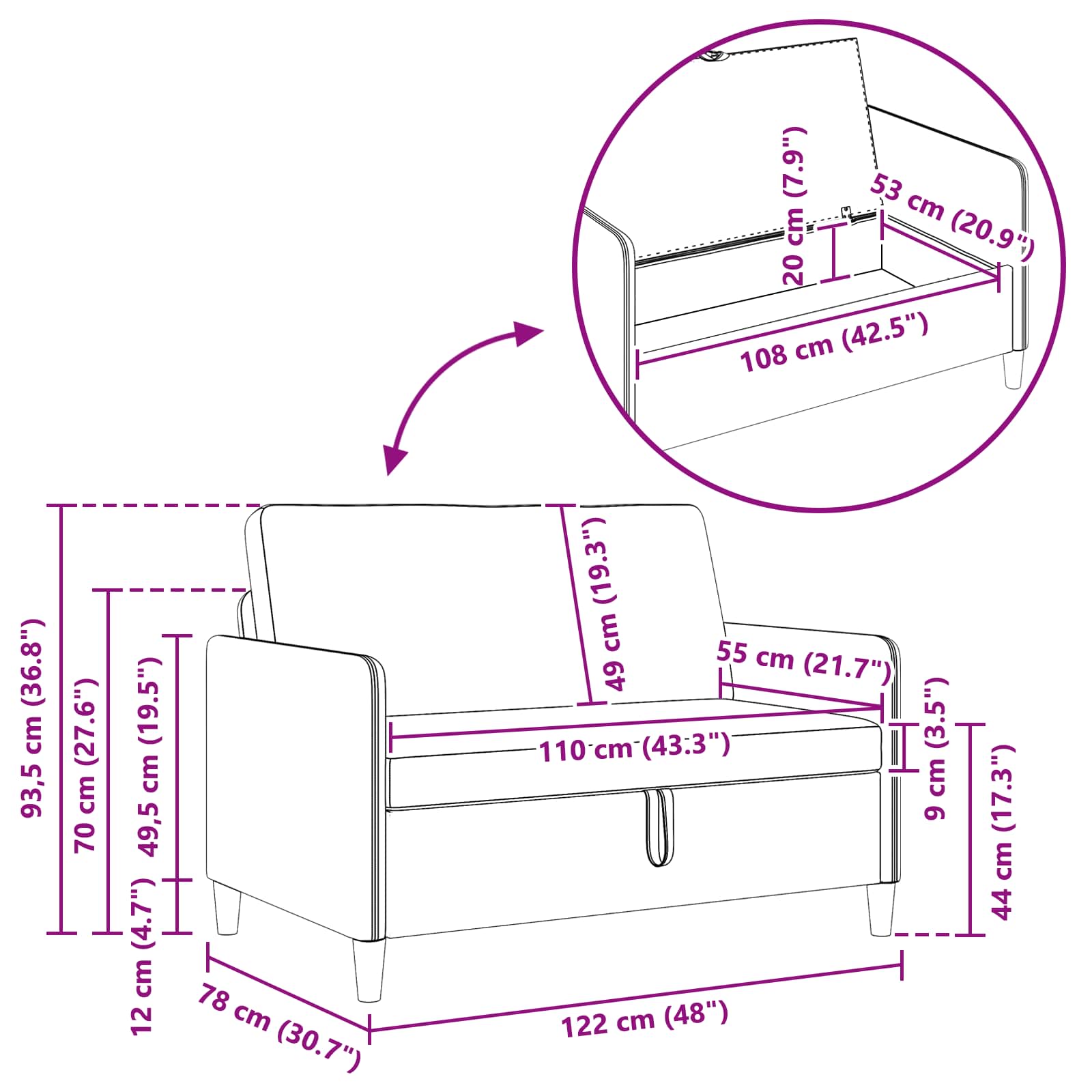 vidaXL Bankenset met opbergruimte 2 pcs Lichtgrijs Polyester