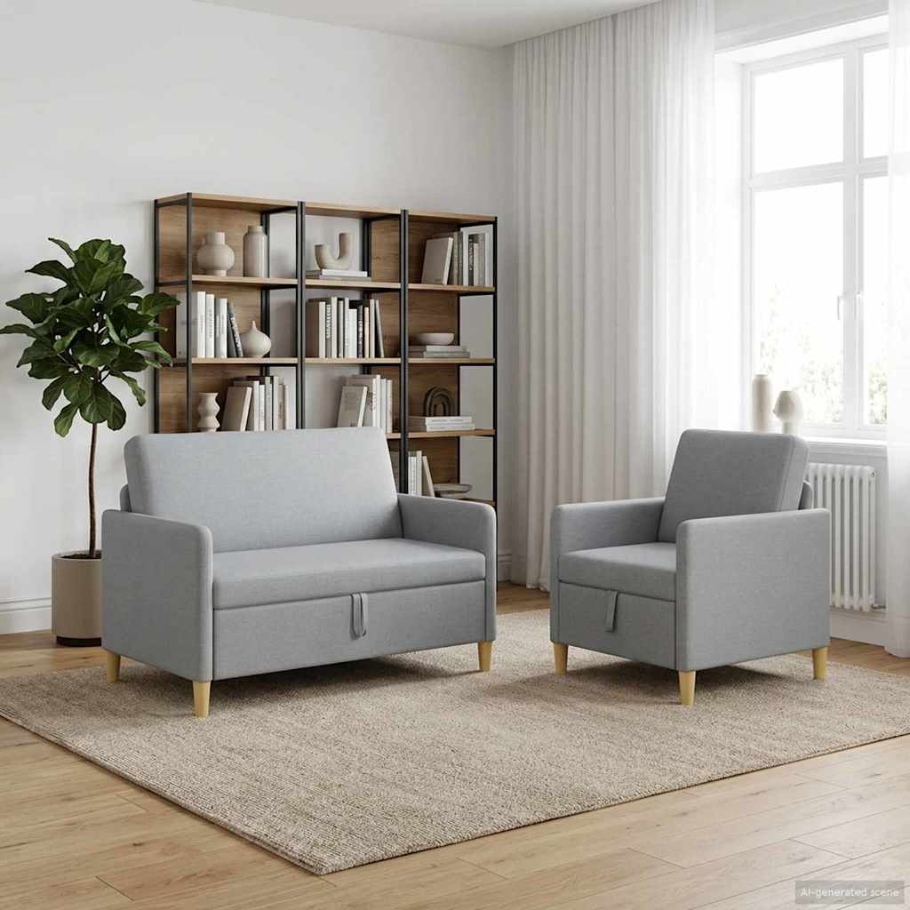 vidaXL Bankenset met opbergruimte 2 pcs Lichtgrijs Polyester