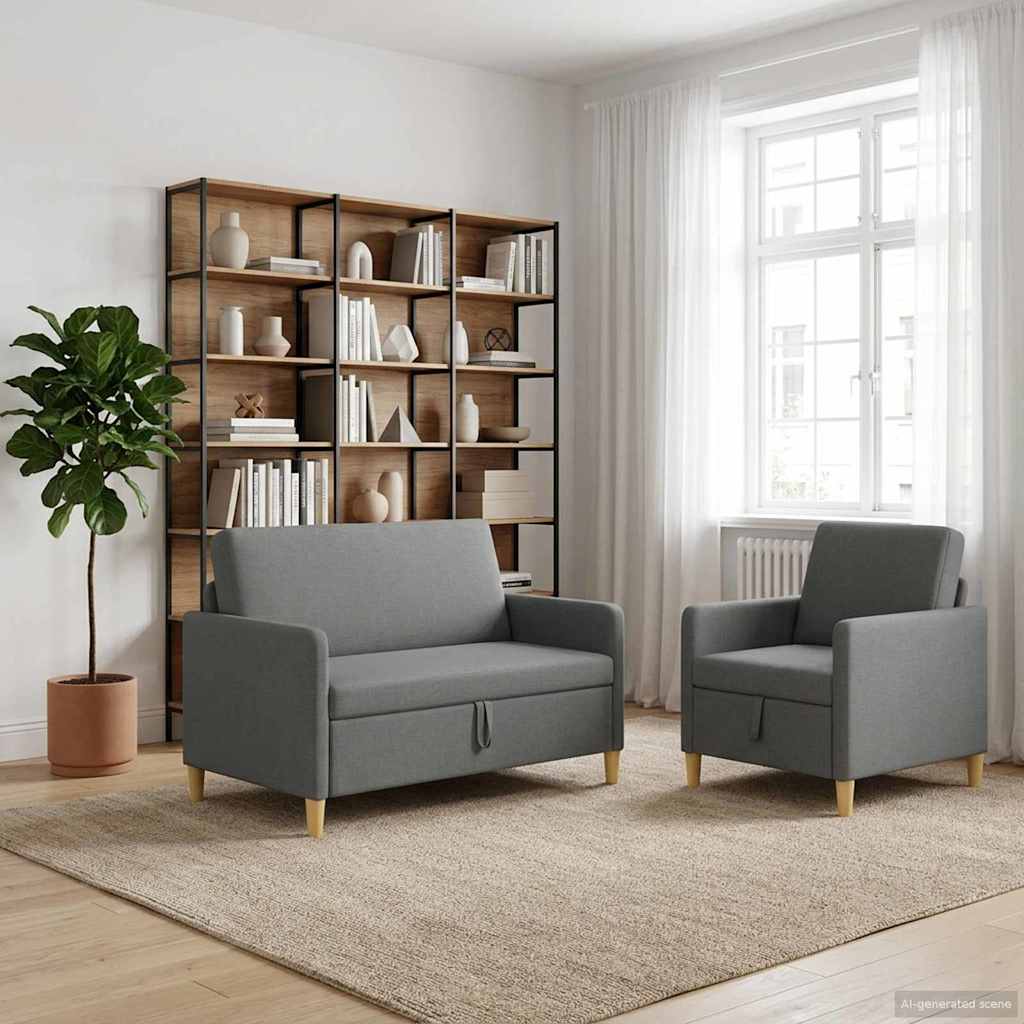 vidaXL Bankenset met opbergruimte 2 pcs Lichtgrijs Polyester