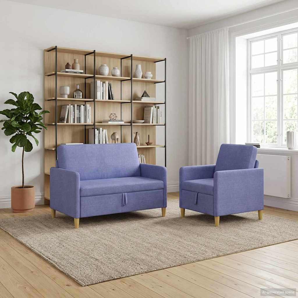 vidaXL Bankenset met opbergruimte 2 pcs Lichtgrijs Polyester