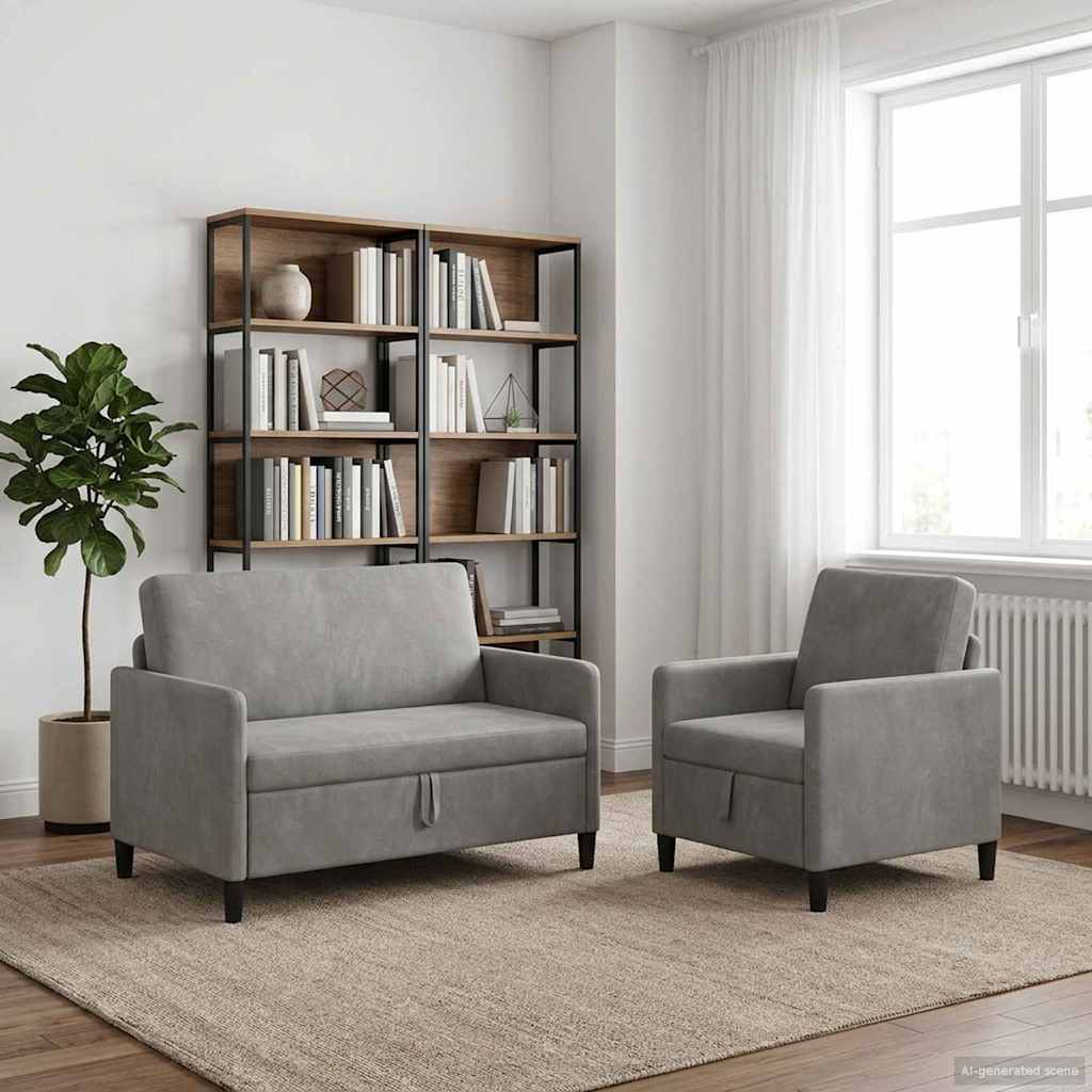 vidaXL Bankenset met opbergruimte 2 st Lichtgrijs Polyester