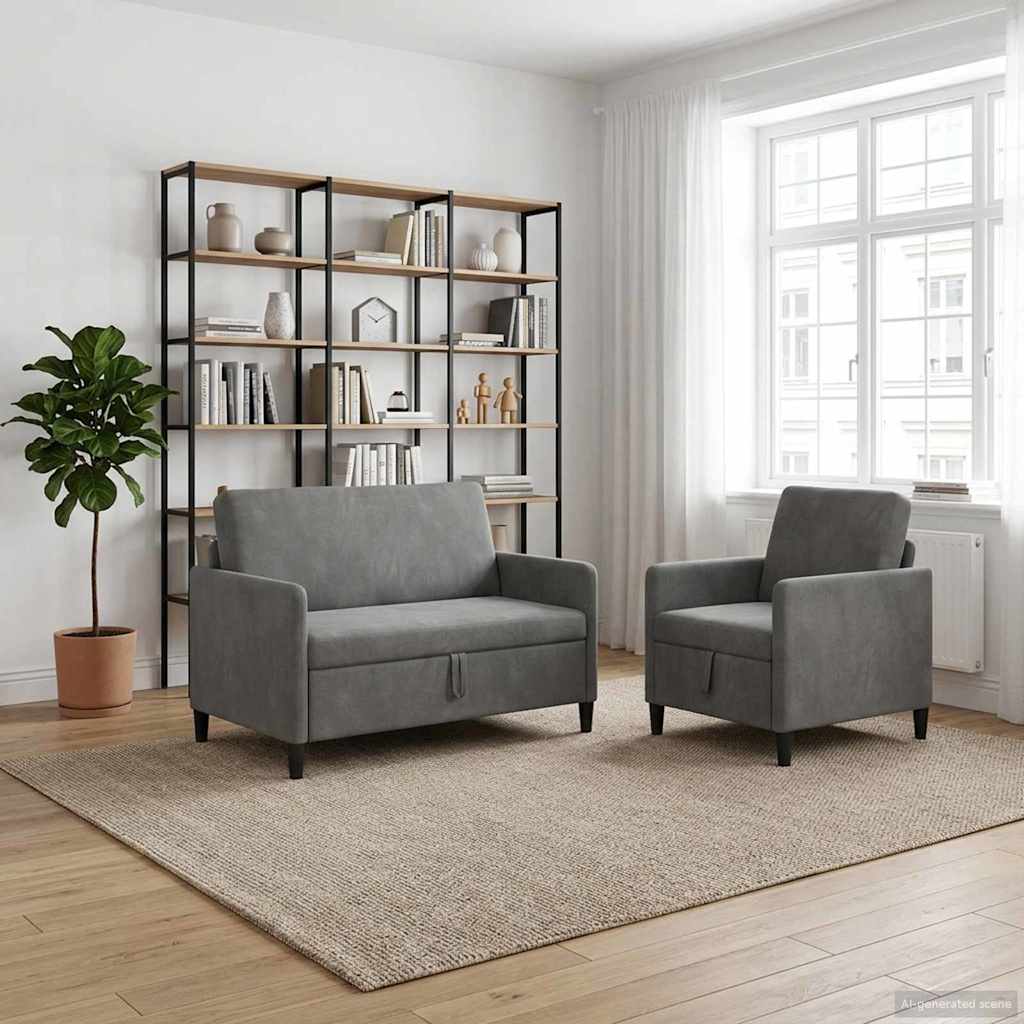 vidaXL Bankenset met opbergruimte 2 st Lichtgrijs Polyester