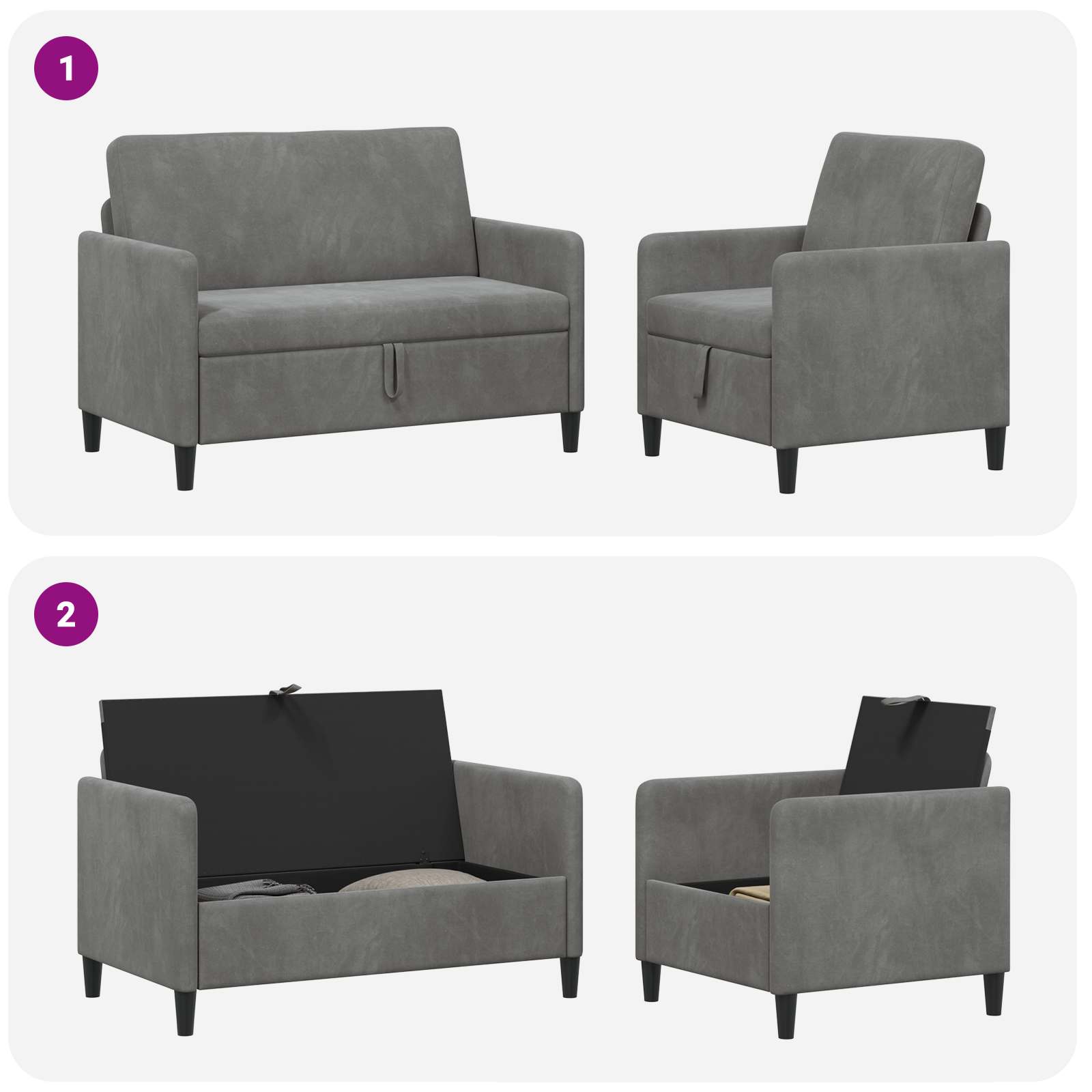 vidaXL Bankenset met opbergruimte 2 st Lichtgrijs Polyester