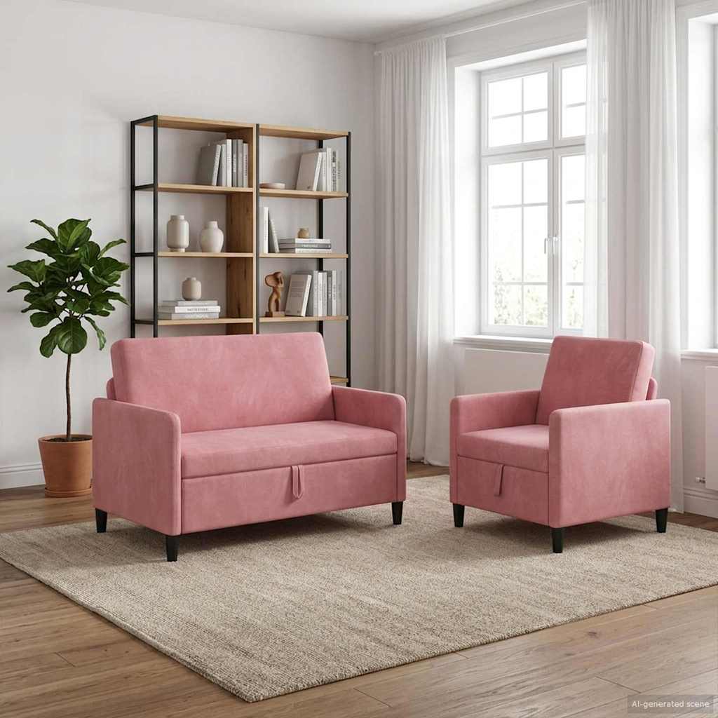 vidaXL Bankenset met opbergruimte 2 st Lichtgrijs Polyester