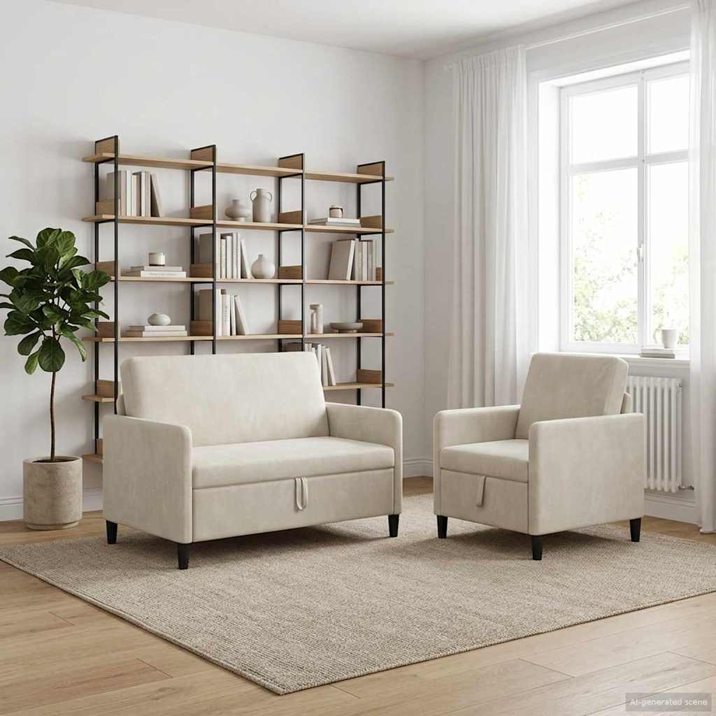 vidaXL Bankenset met opbergruimte 2 st Lichtgrijs Polyester