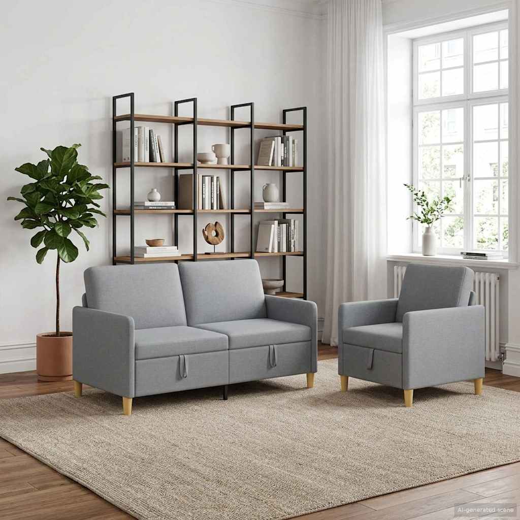 vidaXL Bankenset met opbergruimte 2 pcs Lichtgrijs Polyester