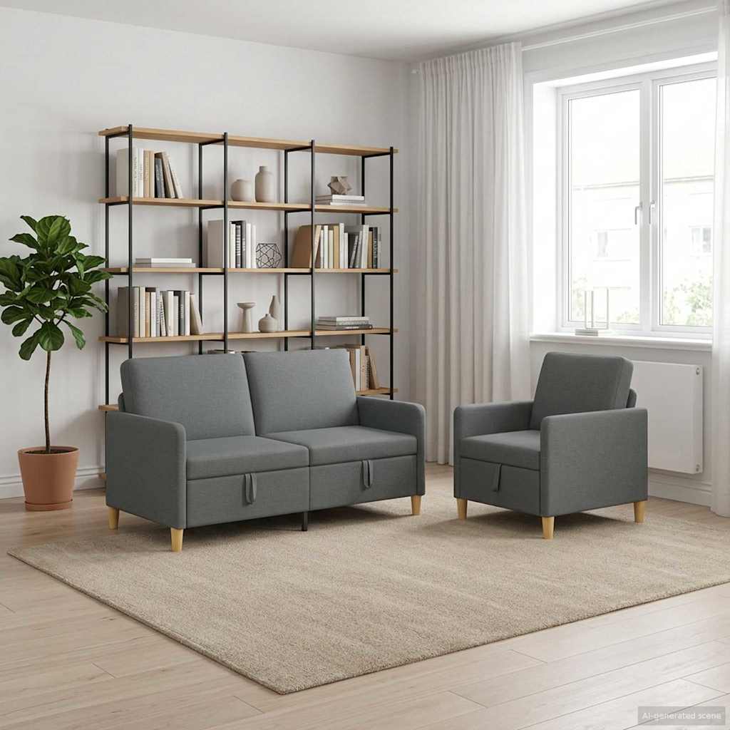 vidaXL Bankenset met opbergruimte 2 pcs Lichtgrijs Polyester