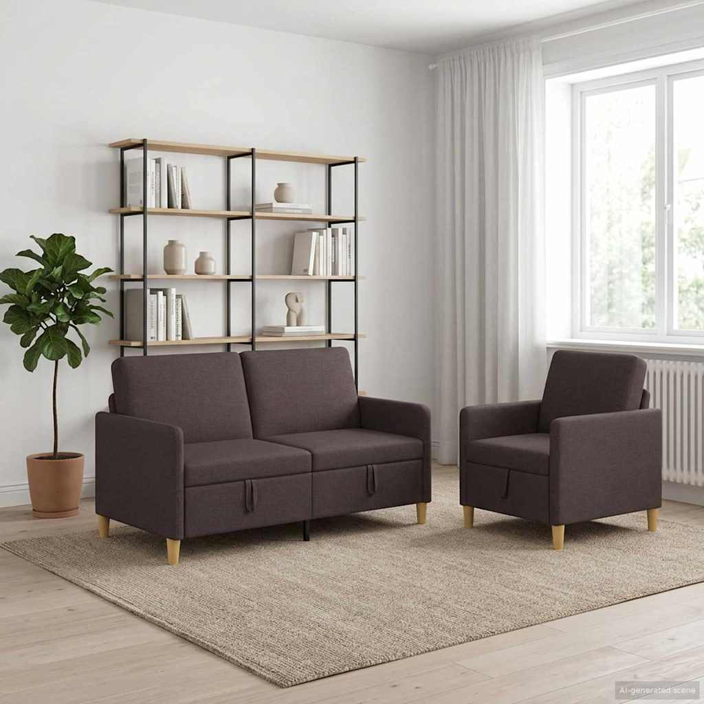 vidaXL Bankenset met opbergruimte 2 pcs Lichtgrijs Polyester