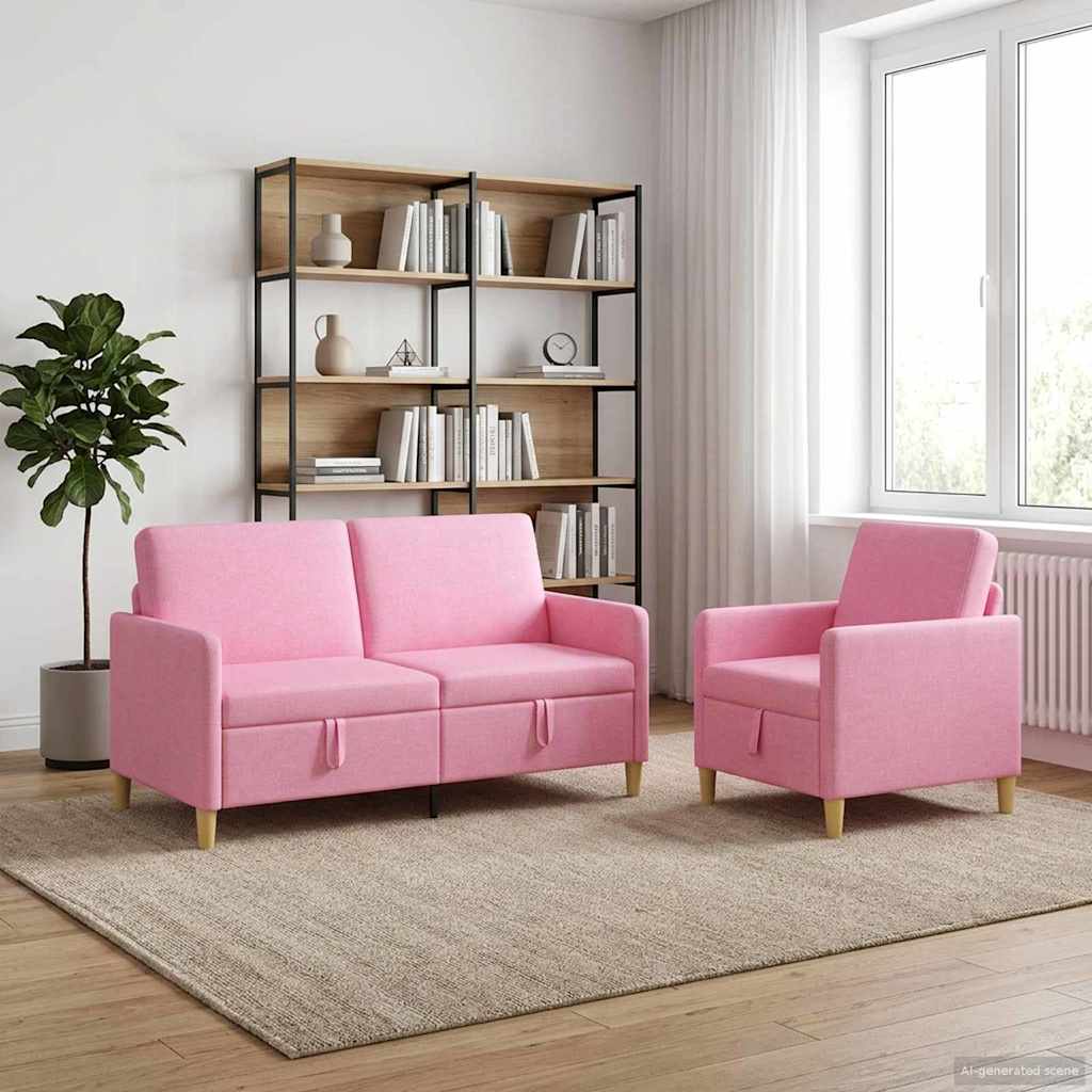 vidaXL Bankenset met opbergruimte 2 pcs Lichtgrijs Polyester