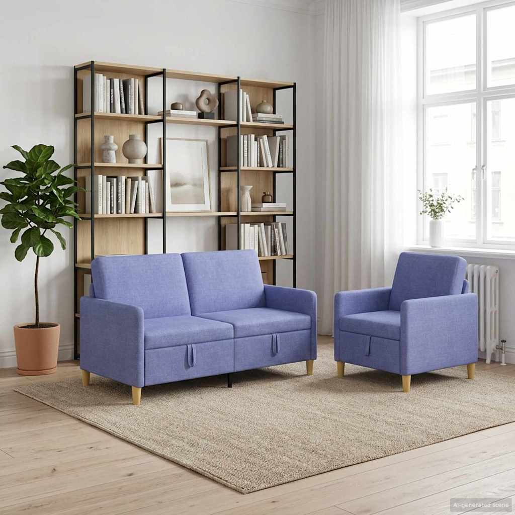 vidaXL Bankenset met opbergruimte 2 pcs Lichtgrijs Polyester