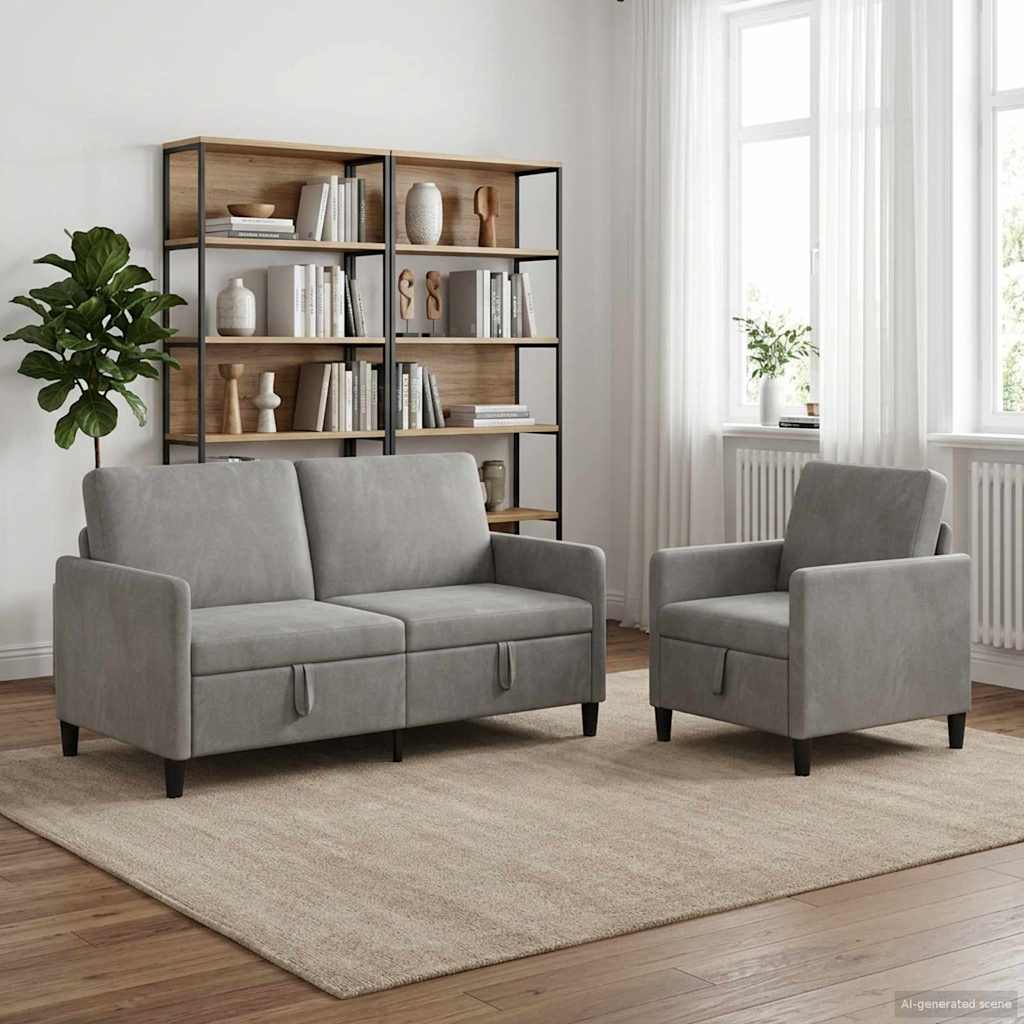 vidaXL Bankenset met opbergruimte 2 st Lichtgrijs Polyester