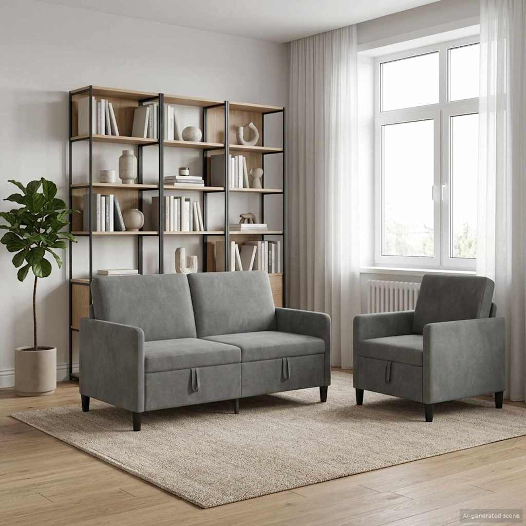 vidaXL Bankenset met opbergruimte 2 st Lichtgrijs Polyester