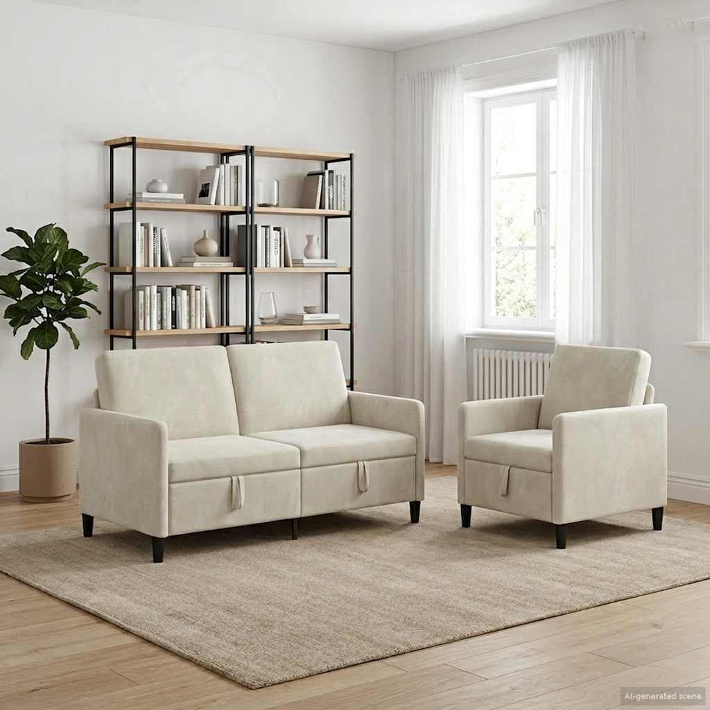 vidaXL Bankenset met opbergruimte 2 st Lichtgrijs Polyester