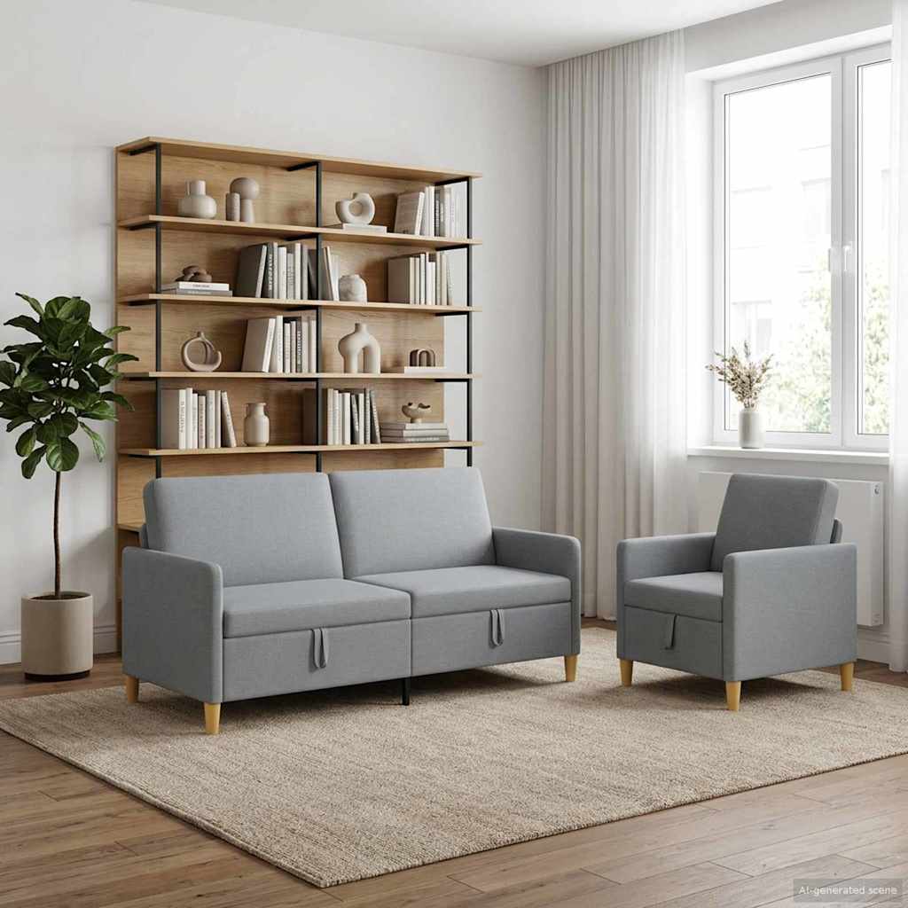 vidaXL Bankenset met opbergruimte 2 pcs Lichtgrijs Polyester