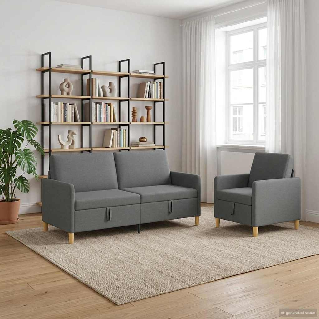 vidaXL Bankenset met opbergruimte 2 pcs Lichtgrijs Polyester