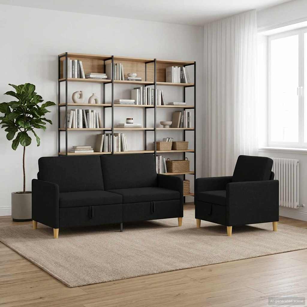 vidaXL Bankenset met opbergruimte 2 pcs Lichtgrijs Polyester