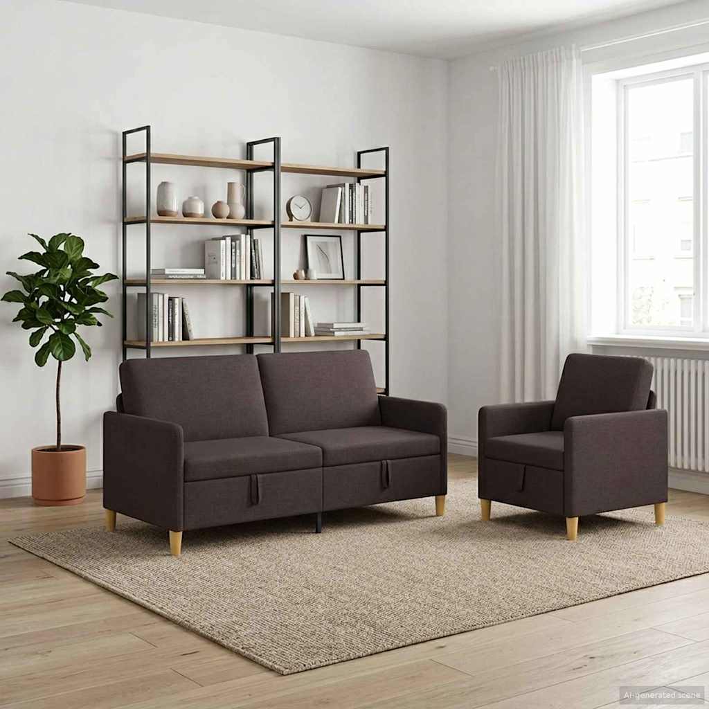 vidaXL Bankenset met opbergruimte 2 pcs Lichtgrijs Polyester