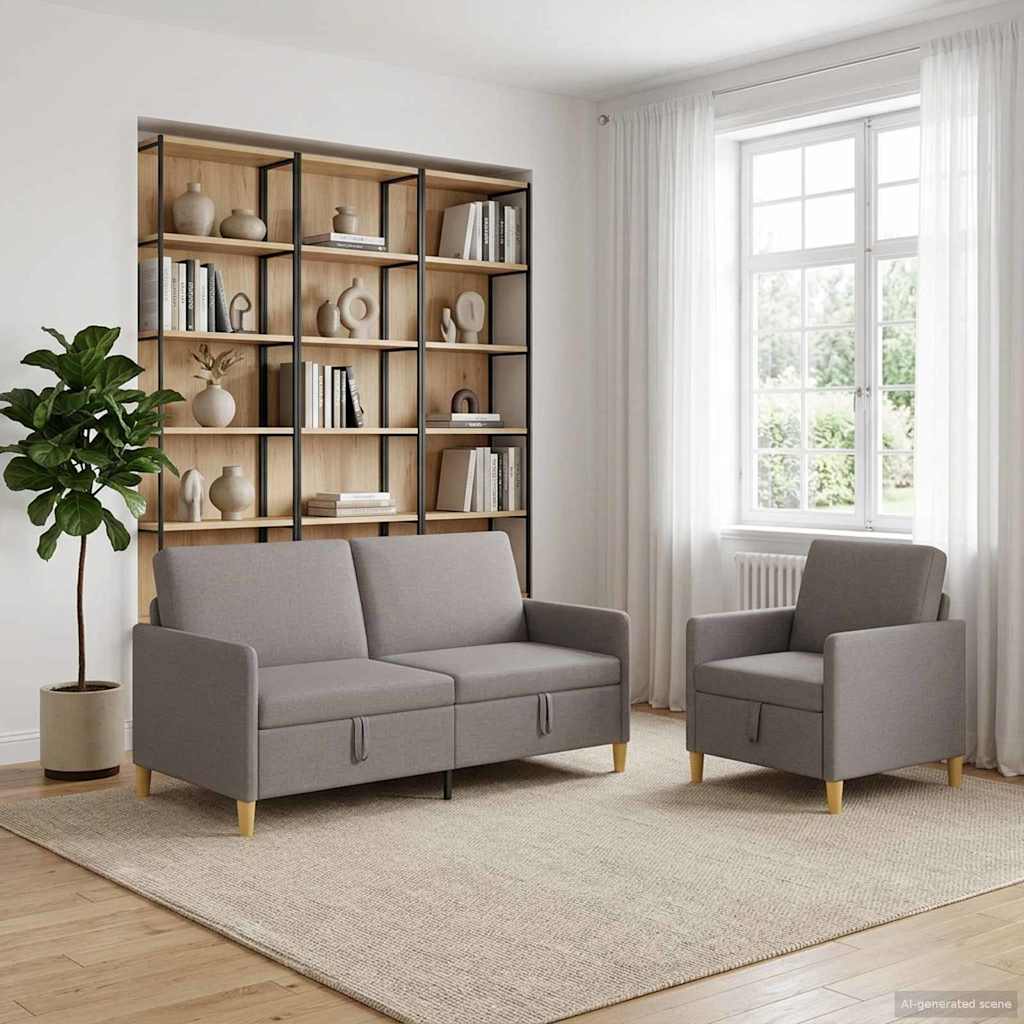 vidaXL Bankenset met opbergruimte 2 pcs Lichtgrijs Polyester