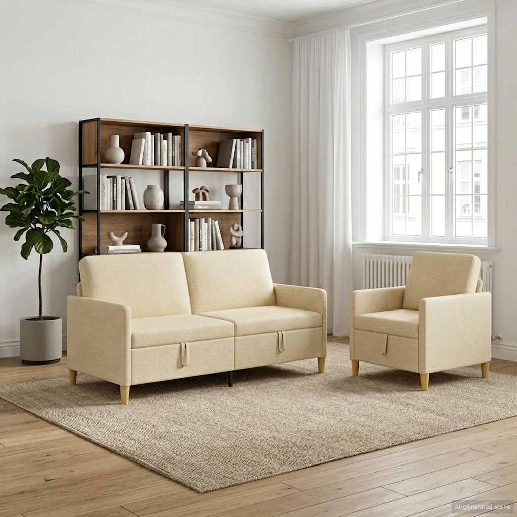 vidaXL Bankenset met opbergruimte 2 pcs Lichtgrijs Polyester