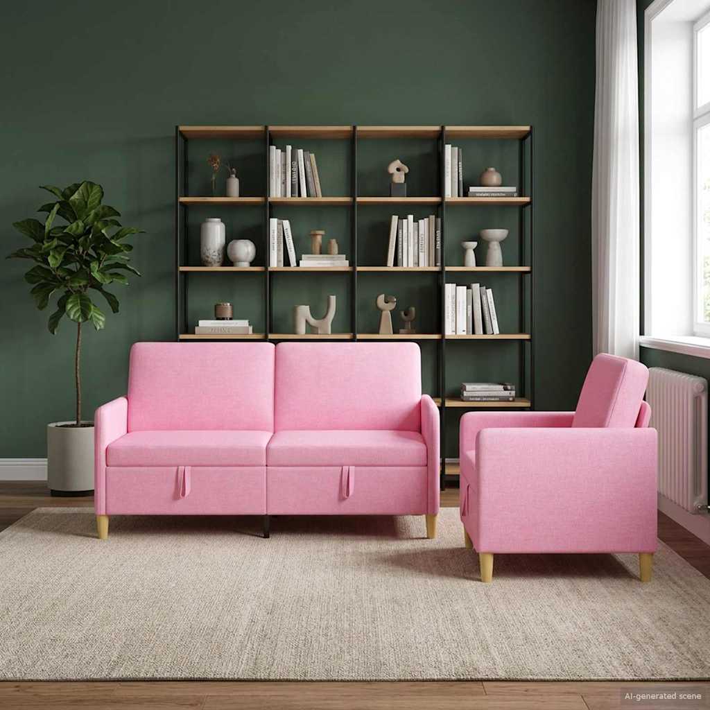 vidaXL Bankenset met opbergruimte 2 pcs Lichtgrijs Polyester