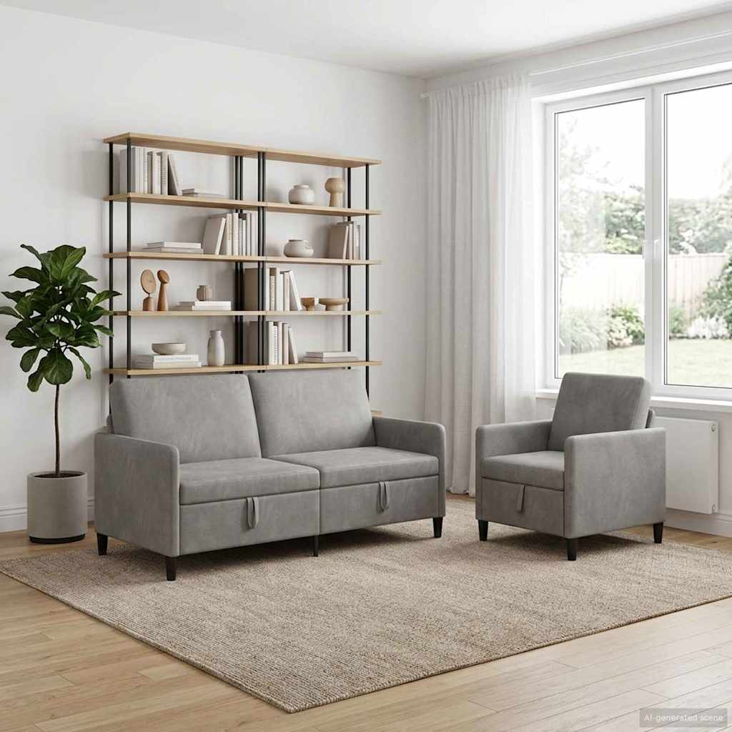 vidaXL Bankenset met opbergruimte 2 st Lichtgrijs Polyester