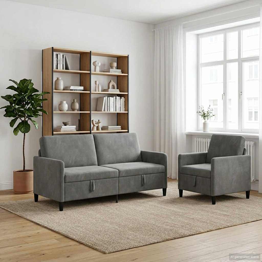 vidaXL Bankenset met opbergruimte 2 st Lichtgrijs Polyester