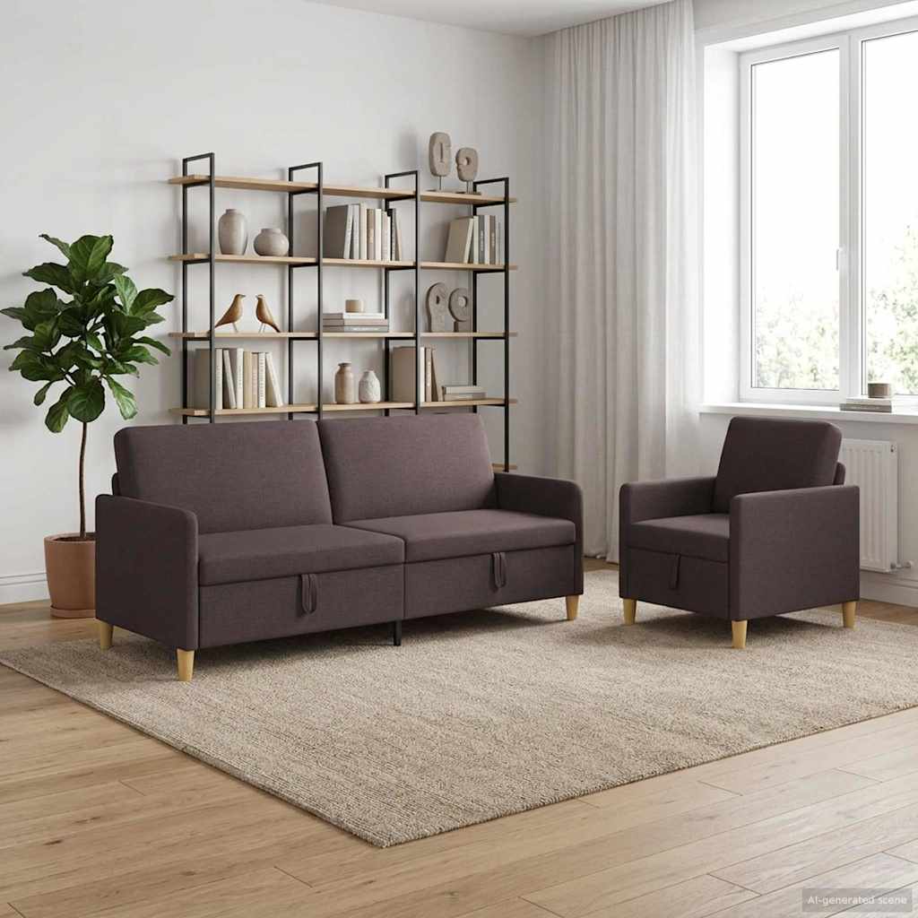 vidaXL Bankenset met opbergruimte 2 pcs Lichtgrijs Polyester