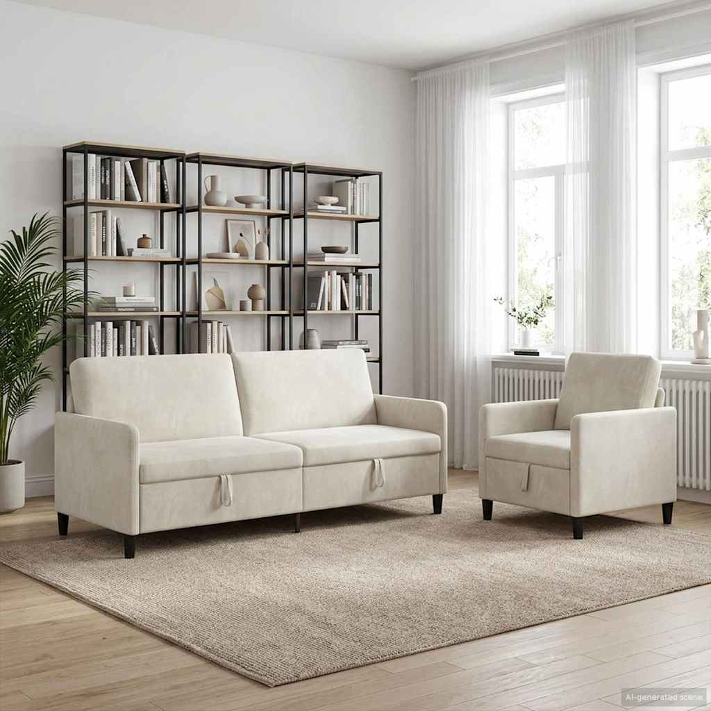 vidaXL Bankenset met opbergruimte 2 st Lichtgrijs Polyester