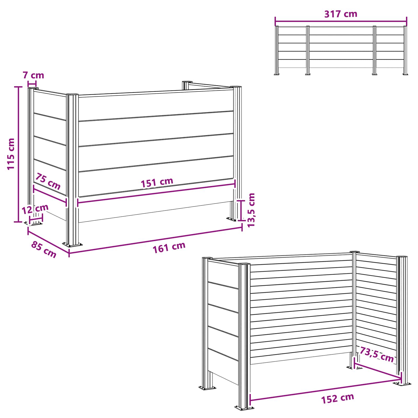 vidaXL Afvalbak Schutting Bruin 161 x 85 x 115 cm Aluminium en WPC