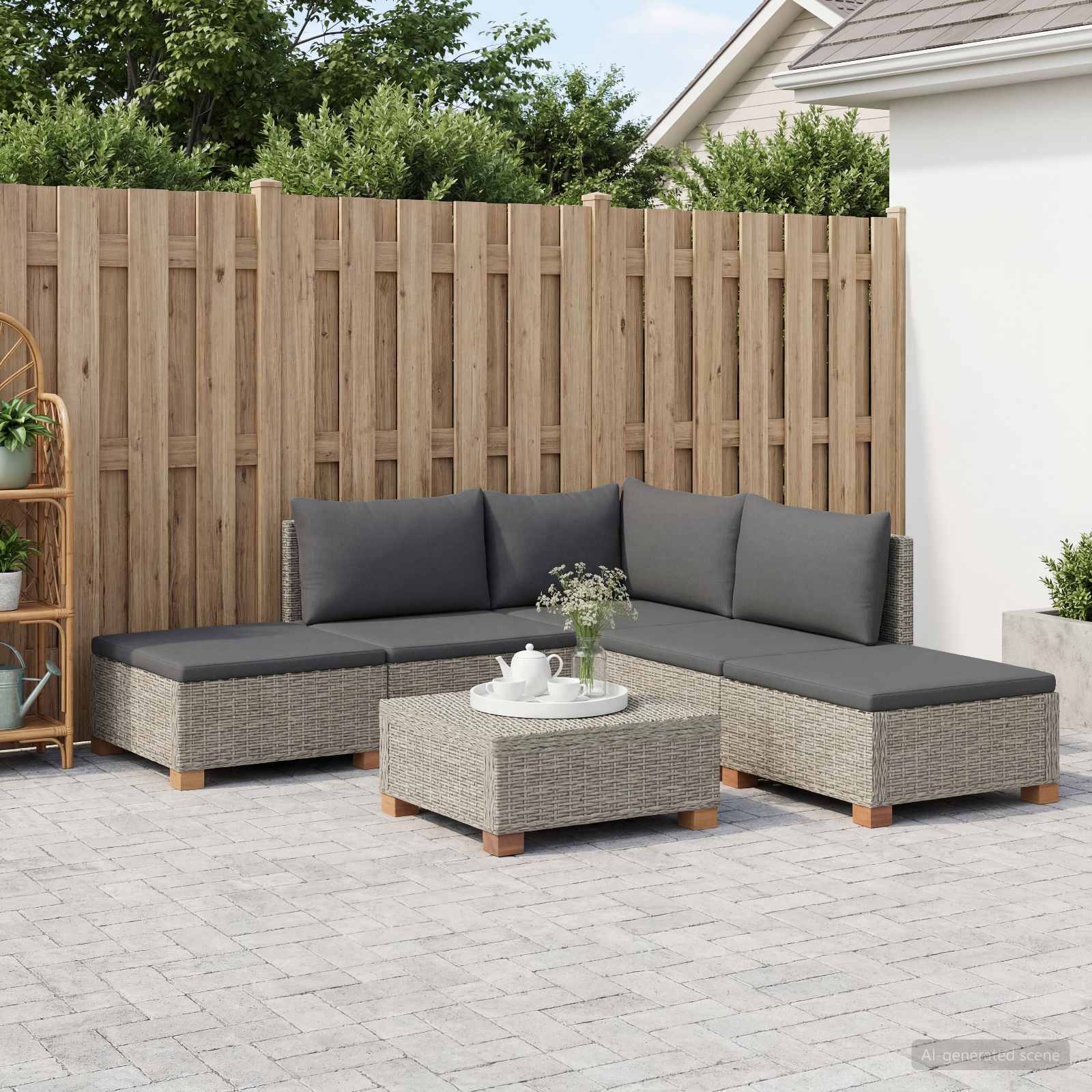 vidaXL 6 st Rieten Loungeset met Kussens GENDT Natuurlijk rattan