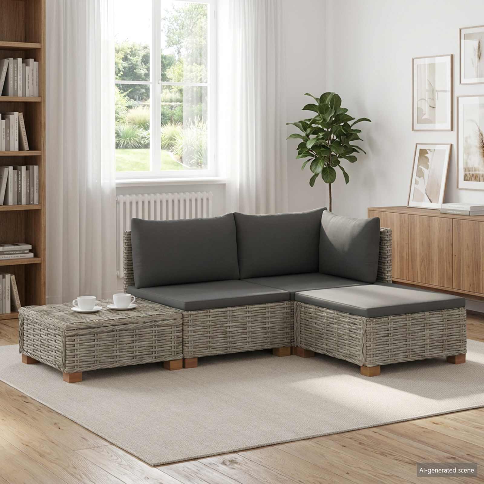 vidaXL 4 st Rieten Loungeset met Kussens GENDT Natuurlijk rattan