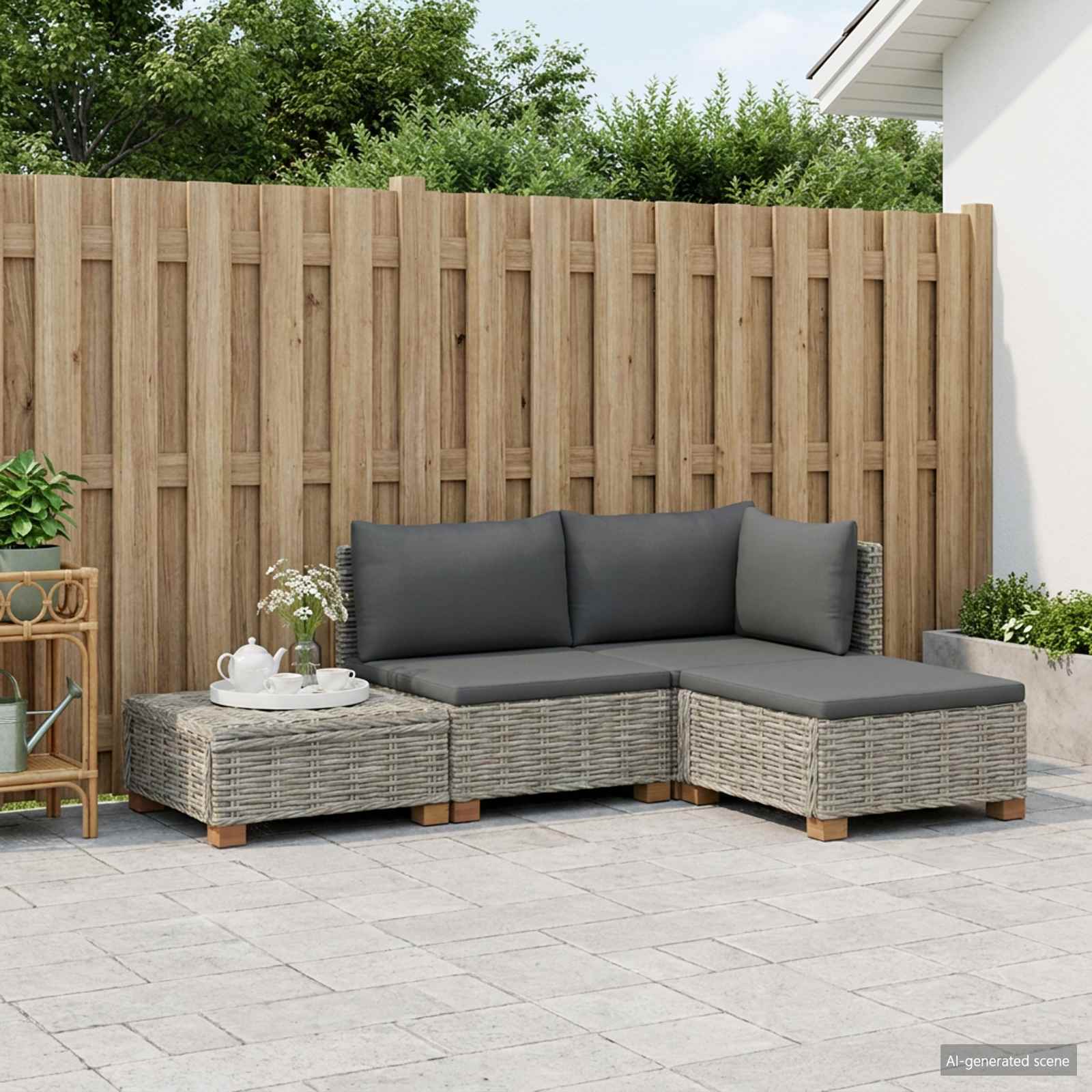 vidaXL 4 st Rieten Loungeset met Kussens GENDT Natuurlijk rattan