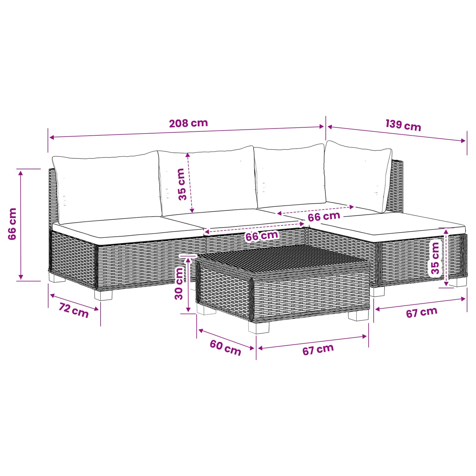 vidaXL 5 st Rieten Loungeset met Kussens GENDT Natuurlijk rattan