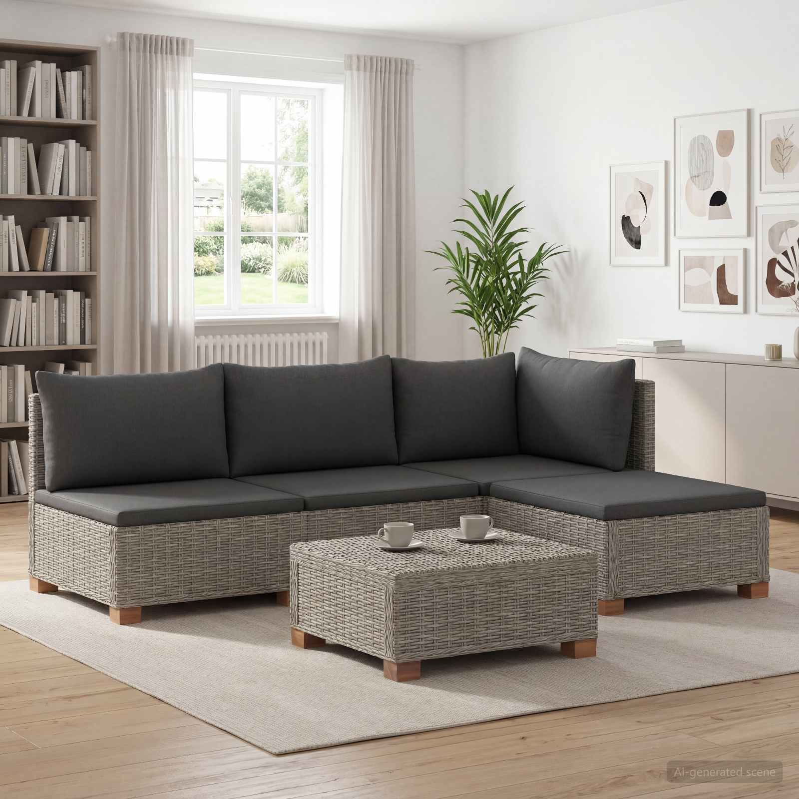vidaXL 5 st Rieten Loungeset met Kussens GENDT Natuurlijk rattan