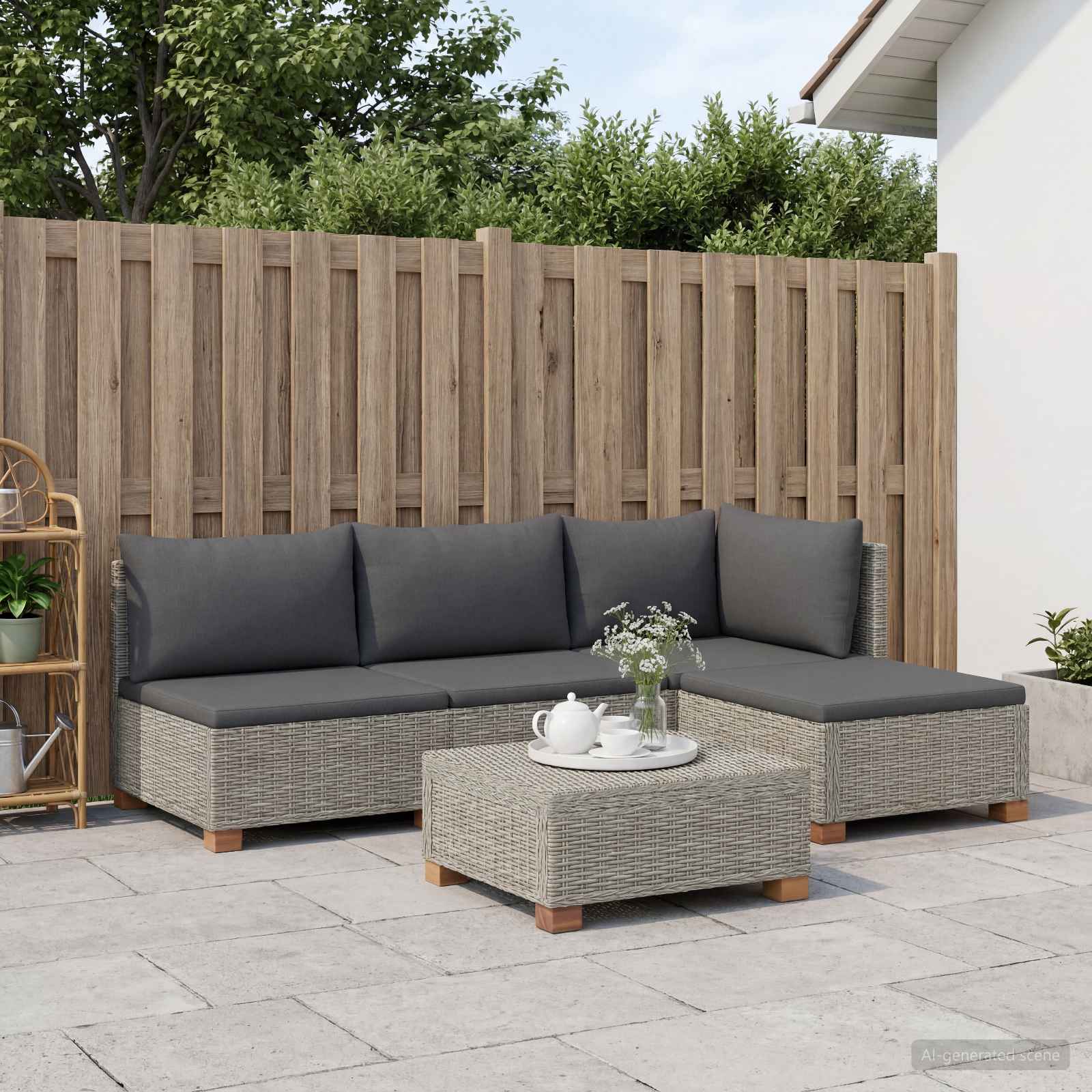 vidaXL 5 st Rieten Loungeset met Kussens GENDT Natuurlijk rattan