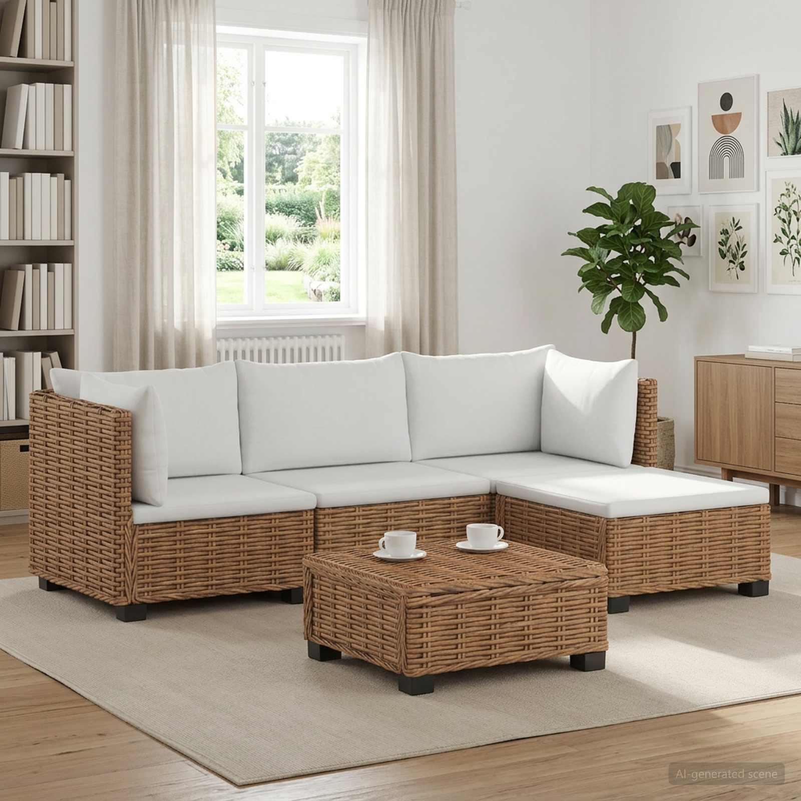 vidaXL 5 st Rieten Loungeset met Kussens GENDT Natuurlijk rattan