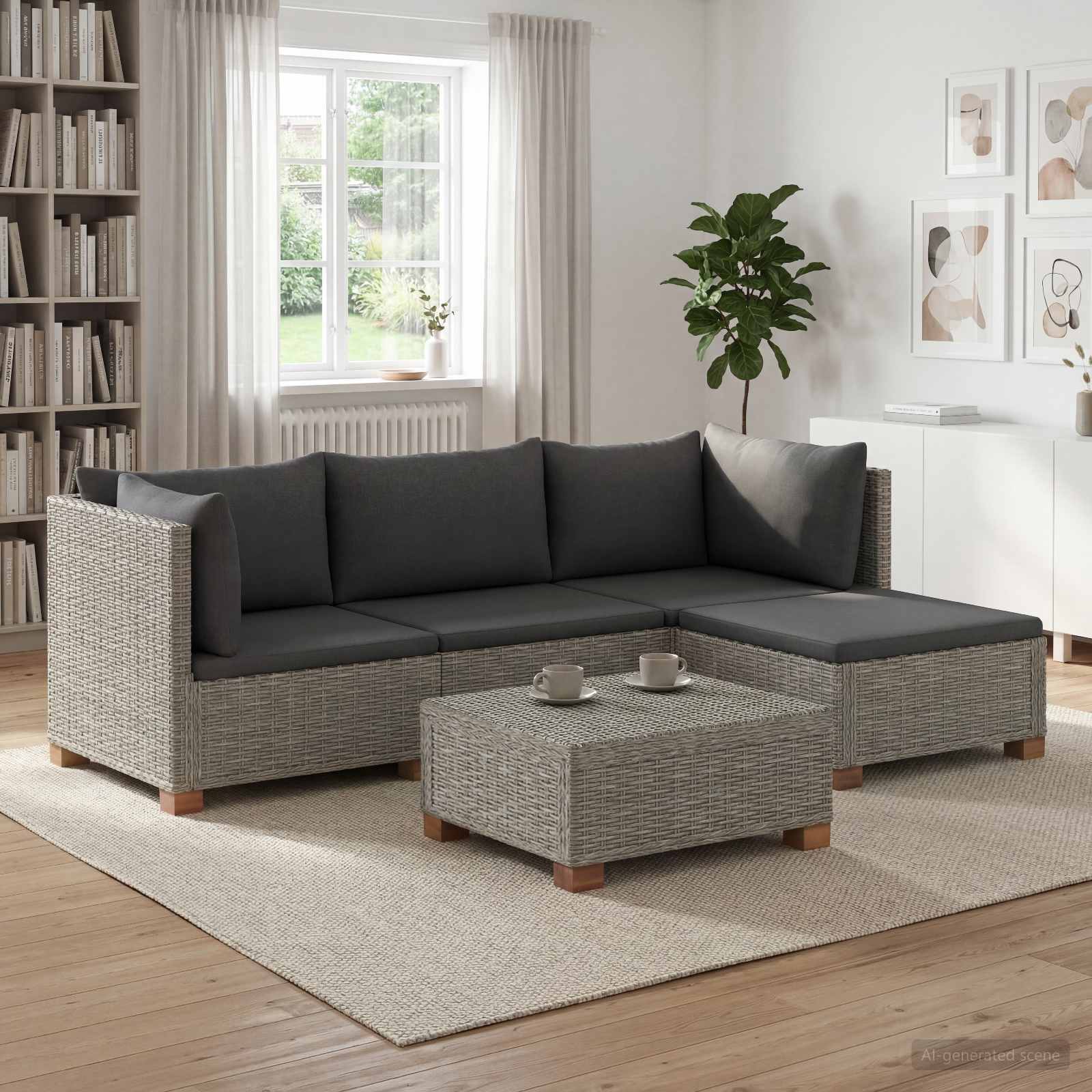 vidaXL 5 st Rieten Loungeset met Kussens GENDT Natuurlijk rattan