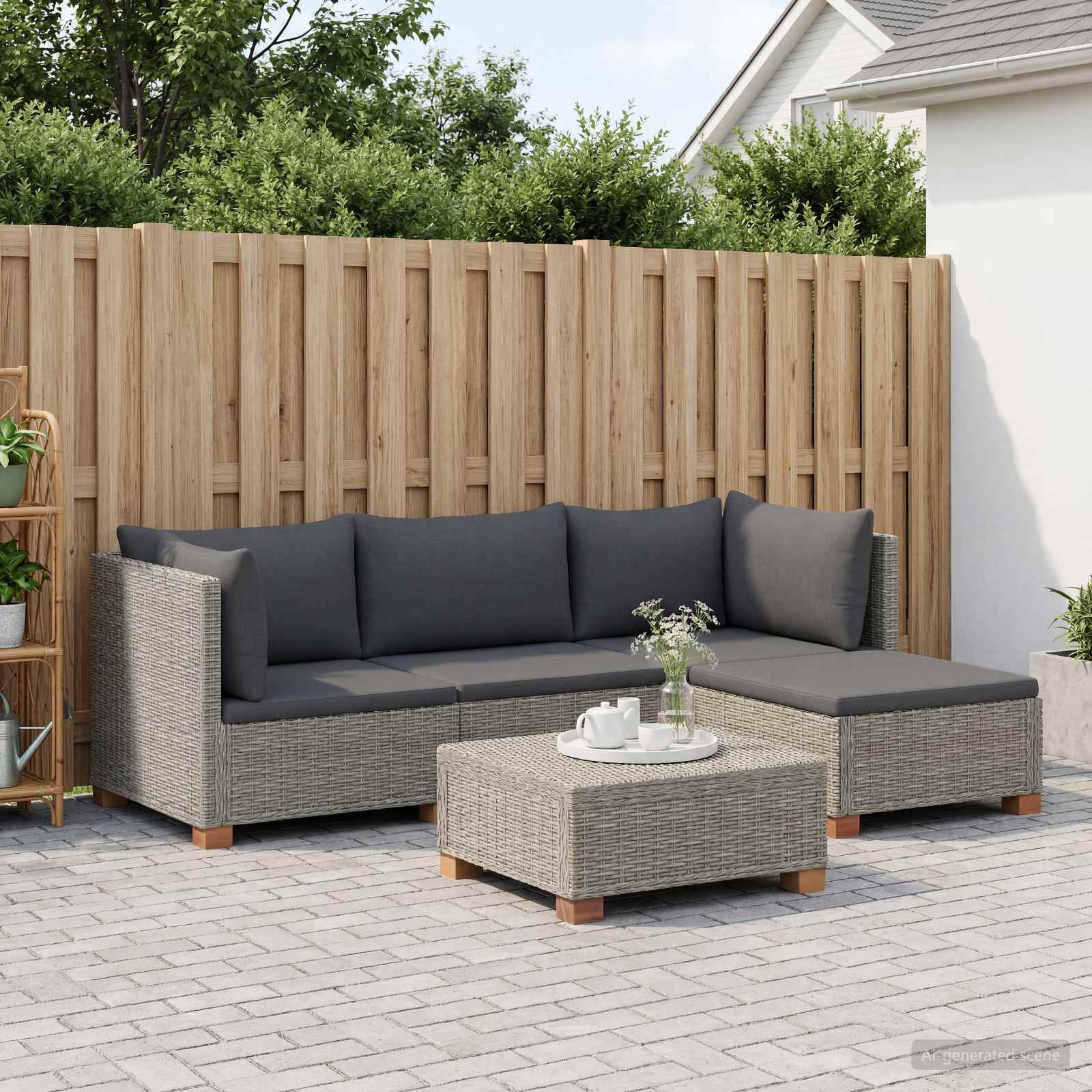 vidaXL 5 st Rieten Loungeset met Kussens GENDT Natuurlijk rattan