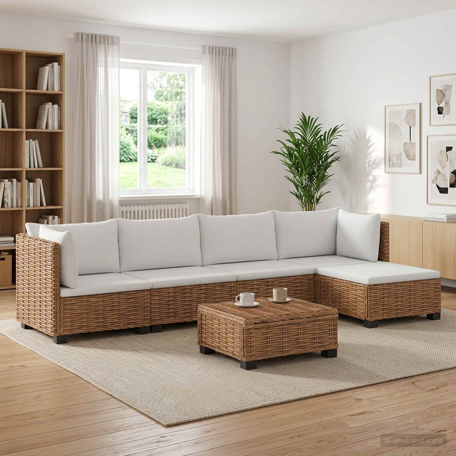 vidaXL 6 st Rieten Loungeset met Kussens GENDT Natuurlijk rattan
