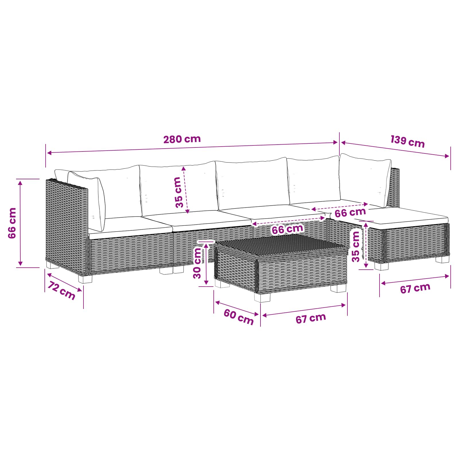 vidaXL 6 st Rieten Loungeset met Kussens GENDT Natuurlijk rattan