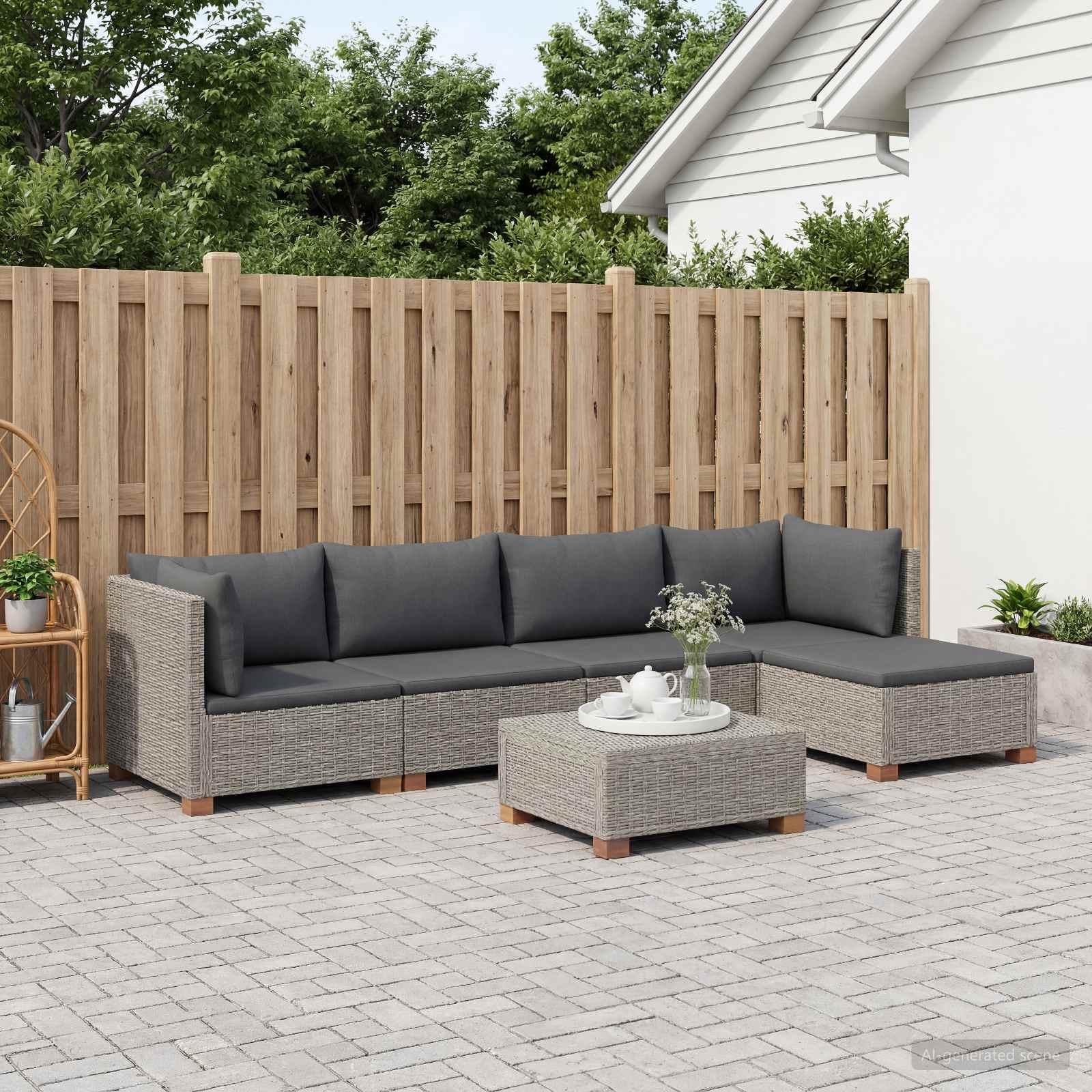 vidaXL 6 st Rieten Loungeset met Kussens GENDT Natuurlijk rattan