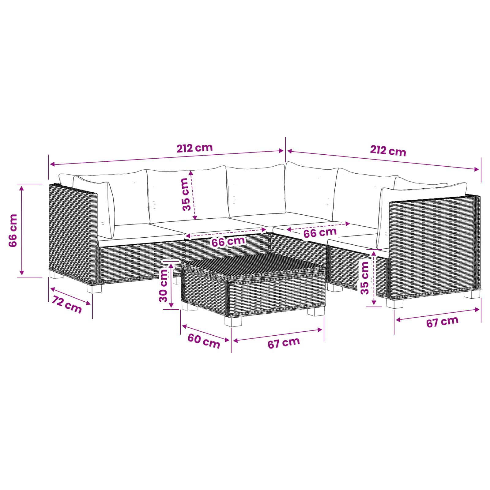 vidaXL 6 st Rieten Loungeset met Kussens GENDT Natuurlijk rattan