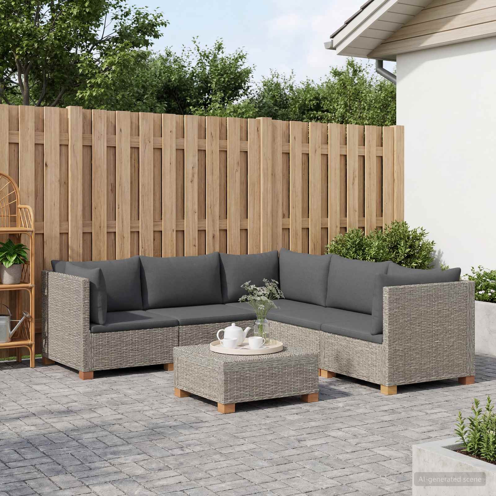 vidaXL 6 st Rieten Loungeset met Kussens GENDT Natuurlijk rattan