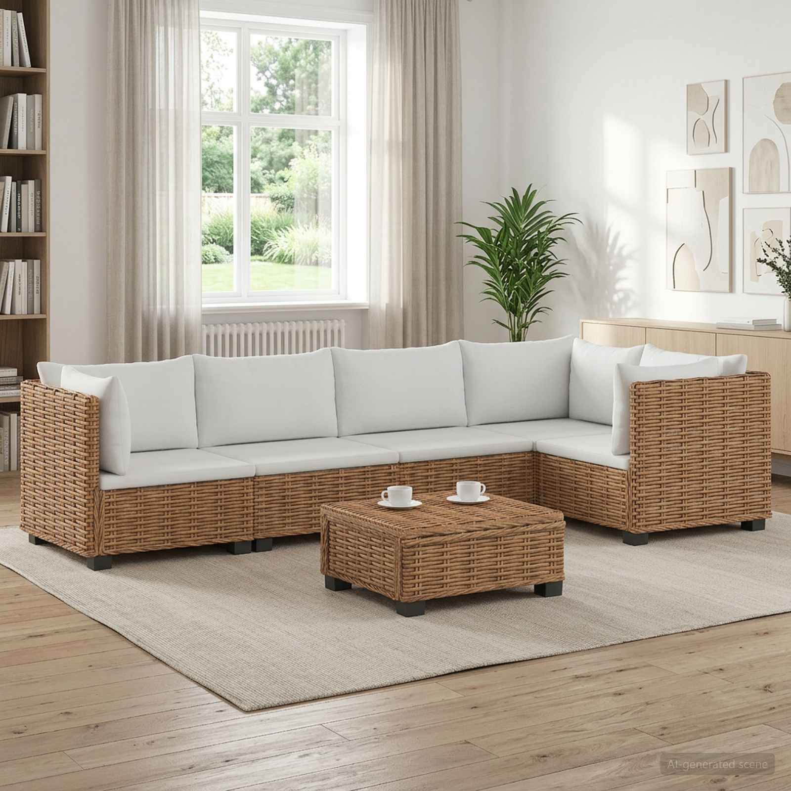 vidaXL 6 st Rieten Loungeset met Kussens GENDT Natuurlijk rattan
